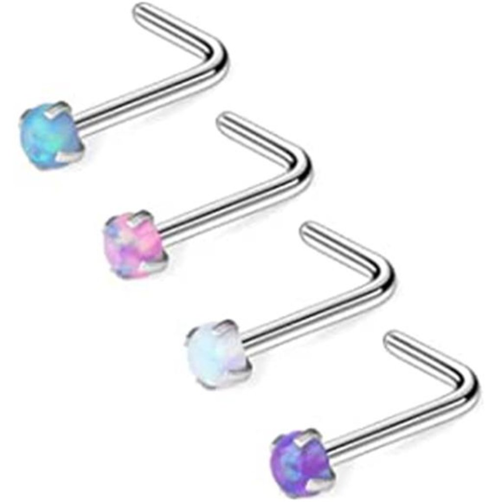 18g Surgical Steel Opal Nose LShaped Rings Studs Ring Body